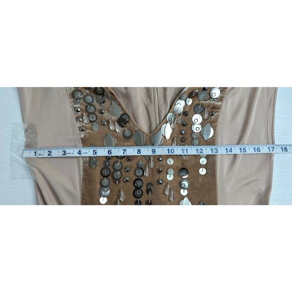 Nanette Lepore Silk & Velvet Mini Dress Sheath Cream Beige Embellished Size 4 - Picture 9 of 11